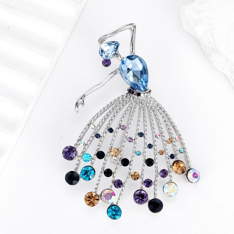 Elegant Ballet Dancer Brooch For Women Alloy Rhinestone Colorful Tassel Dancing Girl Pin Luxurious Party Jewelry Gift