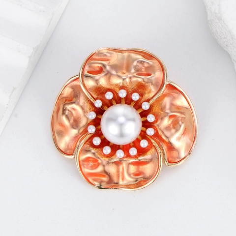 Vintage Legierung Kamelie Blume Brosche Elegant Emaille Kunstperle Anstecknadel Vergoldet Floral Pin Damen Party Schmuck