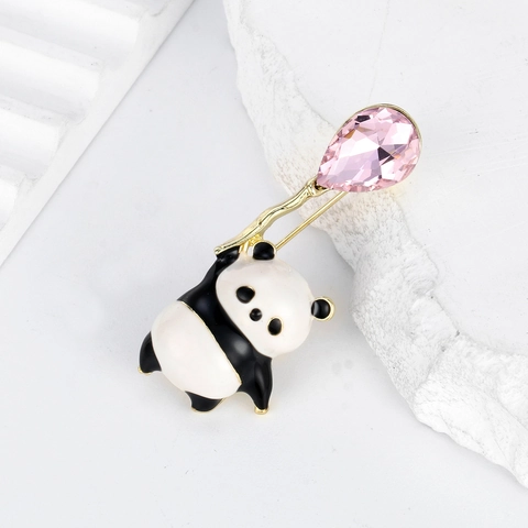 Cartoon Panda Ballon Brosche Rosa Herz Kristall Legierung Emaille Tierform Kleidung Anstecknadel Für Damen Mode Schmuck