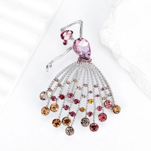 Elegant Ballet Dancer Brooch For Women Alloy Rhinestone Colorful Tassel Dancing Girl Pin Luxurious Party Jewelry Gift