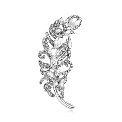 Spilla a Foglia in Lega d'Argento Vintage per Donna Spilla di Lusso a Forma di Piuma con Strass per Abito Scialle Gioielli di Moda