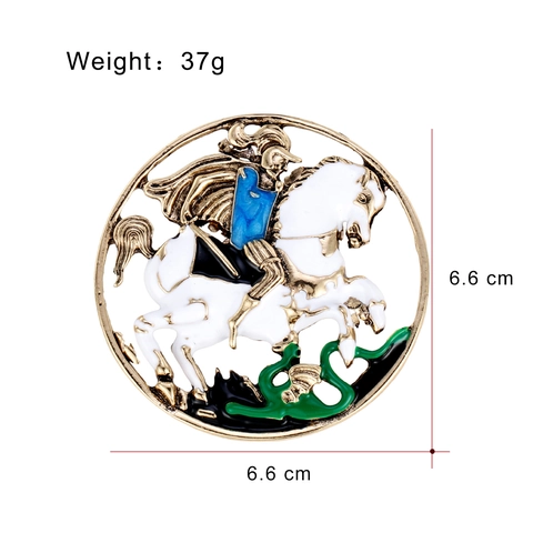 Vintage Alloy Enamel Knight Saint George Dragon Brooch Round Openwork Palace Style Corsage Pin For Suits Women Men Jewelry