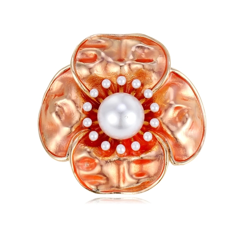 Spilla a Forma di Camelia in Smalto Vintage per Donna Lega Oro Perla Artificiale Fiore Pin Accessori per Abiti Cappotti Gioielli
