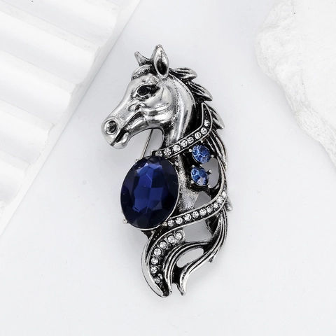 Vintage Horse Head Brooch Alloy Rhinestone Crystal Animal Breastpin For Men Women Suits Jewelry Pin Gift Accessories