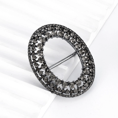 Hebilla de Bufanda de Lujo con Diamantes de Imitación Ovalados Broche de Aleación Gris Pistola Cristal Joyería para Mujer
