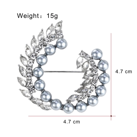 Elegante Broche de Corona de Aleación Perla Artificial Strass Adornado para Accesorios Ropa Mujer Alfiler Plata Vintage