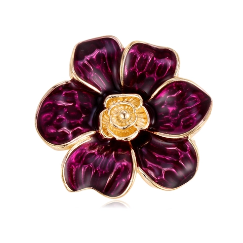 Vintage Camellia Flower Brooch For Women Gold Plated Enamel Drip Oil Purple Floral Lapel Pin Elegant Jewelry Accessory