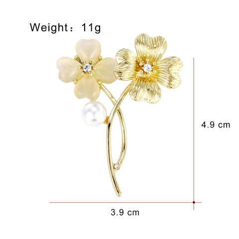 Elegante Broche de Flor de Aleación Perla Artificial Diamante de Imitación Ojo de Gato Galvanizado Estilo Coreano Joyería Mujer