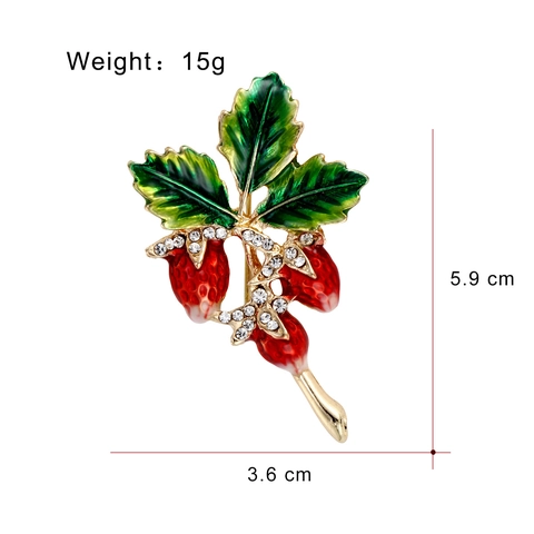 Mode Emaille Erdbeere Brosche Für Damen Legierung Strass Pflanzenblatt Anstecknadel Schmuck Dekoratives Korsage Zubehör Geschenk