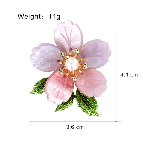 Elegant Cherry Blossom Flower Brooch For Women Zinc Alloy Artificial Pearl Enamel Pin Rhinestone Embellished Daily Party Jewelry Gift