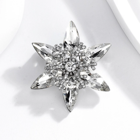 Elegante Broche de Copo de Nieve Giratorio Brillante Cristal K9 Diamantes de Imitación Aleación Broche para Traje Vestido Boda Joyería