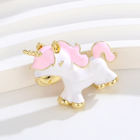 Cartoon Unicorn Alloy Enamel Brooch Pin For Women Kids Gold Plated White Pink Fashion Animal Jewelry Badge Pin Gift