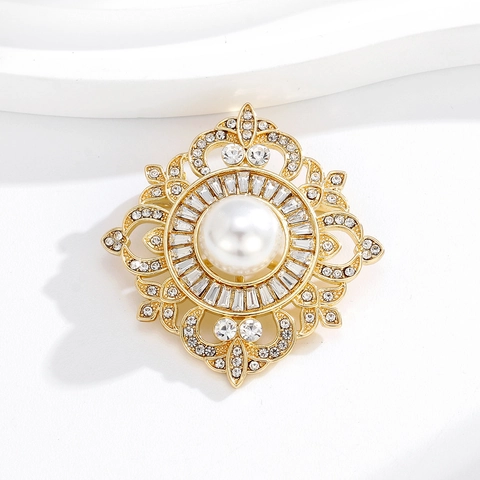 Spilla Vintage Stile Palazzo Barocco per Donna Lega Strass Perla Artificial Spilla Elegante Spilla da Balia per Vestiti Gioielli
