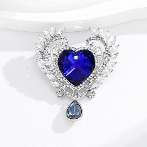 Broche de Ala de Corazón Vintage Con Diamantes de Imitación Lágrimas de Ángel Colgante de Gota de Agua Broches de Aleación Mujer