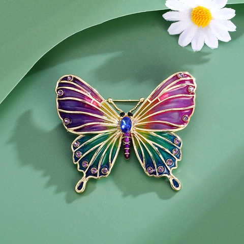 Broche de Mariposa de Moda Aleación Esmalte Degradado Diamante de Imitación Forma de Mariposa Alfileres para Mujer Boda Banquete Joyería Accesorios