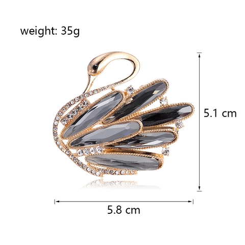 Elegante Alfiler de Broche de Cisne para Mujer Lujo Aleación de Zinc Gris Strass Incrustado Animal Alfiler de Pecho Boda Fiesta Moda