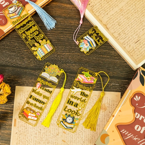 Vintage Metal Hollow Bookmark With Colorful Tassel Inspirational English Quotes Reading Page Marker For Book Lovers Gift