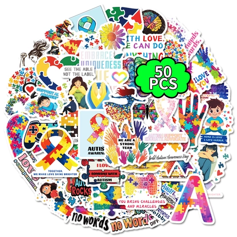 Adesivi per la Consapevolezza dell'Autismo Impermeabile PVC Vinile Puzzle Nastro Cuore Modelli DIY Decalcomanie per Laptop