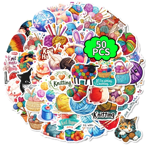 Adesivi Impermeabili a Tema Lavoro a Maglia Cartoon Per Scrapbooking Fai-da-te Laptop Etichette Decorative Gatto Gomitolo Lana