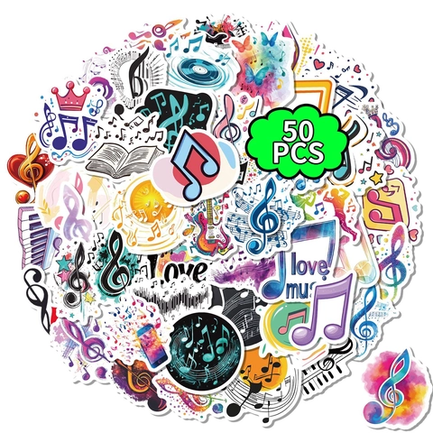 Music Notes Stickers Waterproof Artistic Watercolor Graffiti Decals For Laptop Phone Case Guitar Water Bottle Decoration