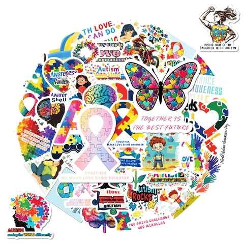 Adesivi per la Consapevolezza dell'Autismo Impermeabile PVC Vinile Puzzle Nastro Cuore Modelli DIY Decalcomanie per Laptop