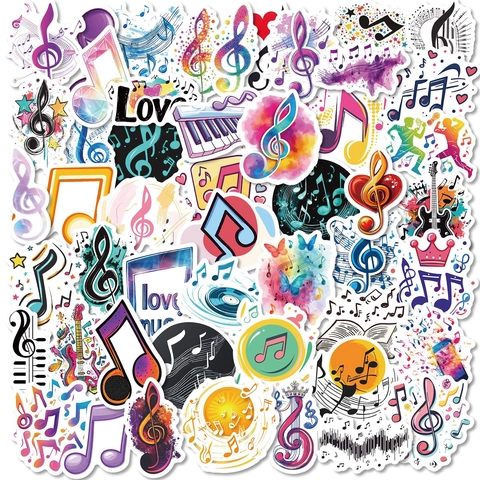 Music Notes Stickers Waterproof Artistic Watercolor Graffiti Decals For Laptop Phone Case Guitar Water Bottle Decoration