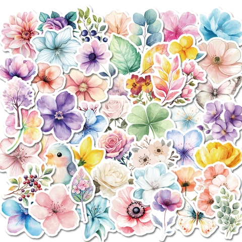 Adesivi Floreali Acquerello Impermeabili Estetici Decalcomanie Botaniche Per Laptop Valigia Chitarra Borraccia Bambini Decorazione Fai Da Te