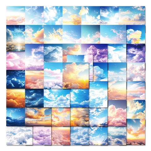 Autocollant de Journalisation Décoratif Imperméable Paysage de Nuages Colorés Ciel de Fantaisie pour Décoration de Papeterie Scolaire