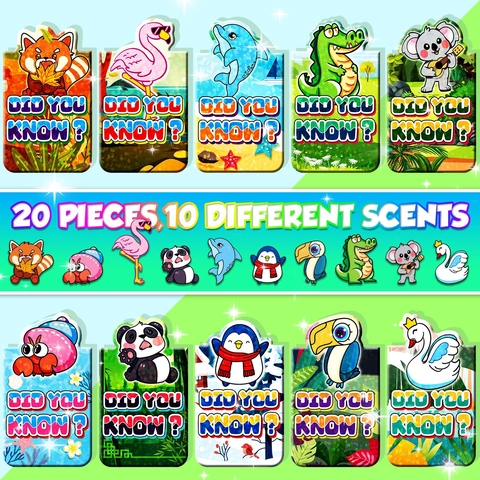 Scented Cartoon Animal Educational Fact Folding Magnetic Bookmarks For Kids Students Multi Pattern Coated Paper Bookmark Set For Reading Reward