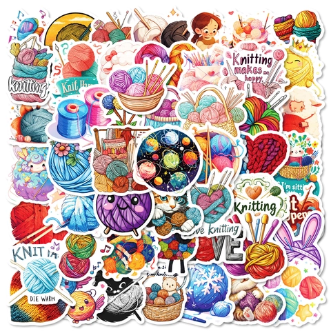 Adesivi Impermeabili a Tema Lavoro a Maglia Cartoon Per Scrapbooking Fai-da-te Laptop Etichette Decorative Gatto Gomitolo Lana