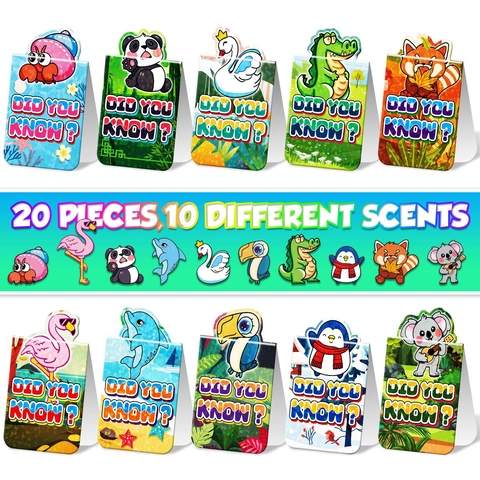 Scented Cartoon Animal Educational Fact Folding Magnetic Bookmarks For Kids Students Multi Pattern Coated Paper Bookmark Set For Reading Reward