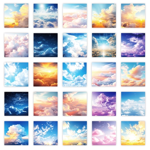 Autocollant de Journalisation Décoratif Imperméable Paysage de Nuages Colorés Ciel de Fantaisie pour Décoration de Papeterie Scolaire