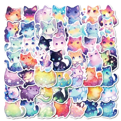 Süße Cartoon Sternenhimmel Galaxie Katze Wasserdichte PVC Aufkleber Für Laptop Koffer Schreibwaren Scrapbooking DIY Deko