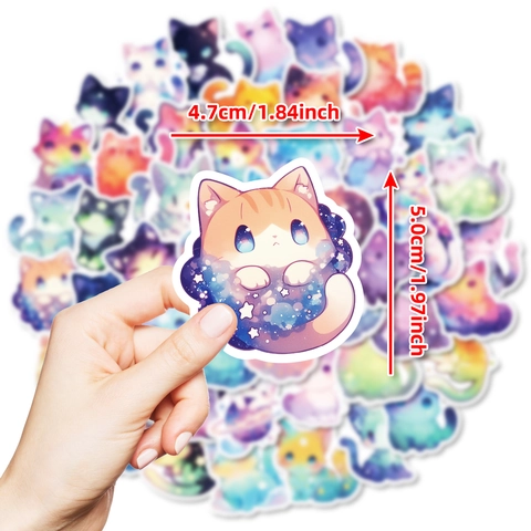 Süße Cartoon Sternenhimmel Galaxie Katze Wasserdichte PVC Aufkleber Für Laptop Koffer Schreibwaren Scrapbooking DIY Deko