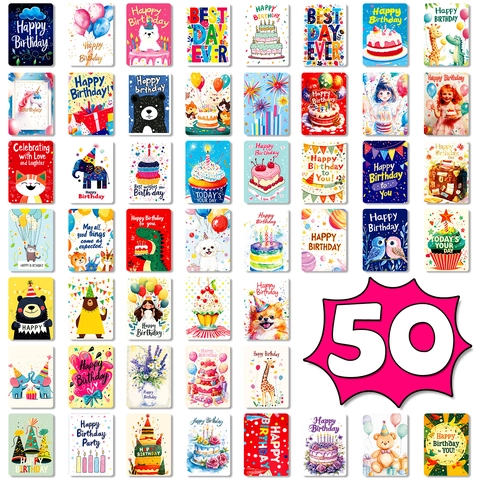Patrones Surtidos Tarjetas Feliz Cumpleaños Mini Dibujos Animados Animal Tarjeta Felicitación Mensaje Regalo Para Fiesta Niños
