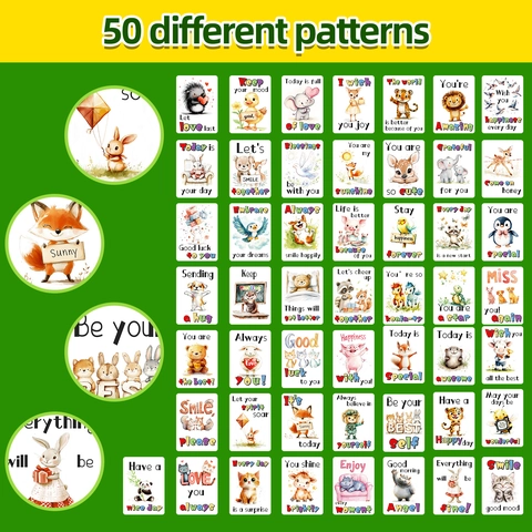 Biglietti Motivazionali con Animali per Bambini Note Cestino Pranzo Affermazione Positiva Quotidiana Biglietti Auguri in Cartoncino