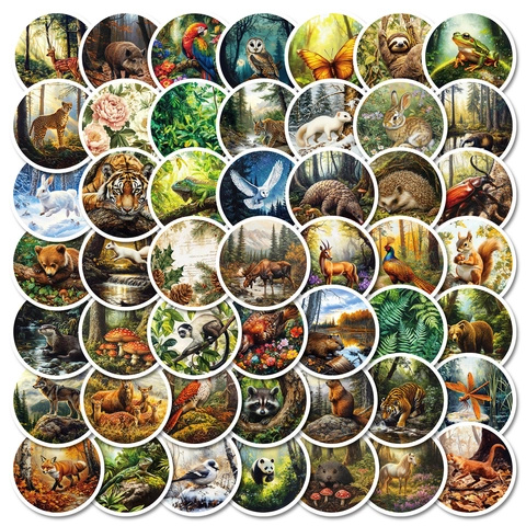 Realistic Forest Animal Stickers Waterproof Circular Vinyl Decals For Laptop Water Bottle Scrapbooking Notebook Decor Kids Gift