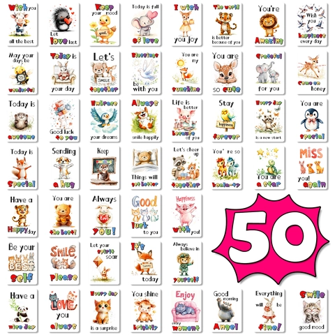 Biglietti Motivazionali con Animali per Bambini Note Cestino Pranzo Affermazione Positiva Quotidiana Biglietti Auguri in Cartoncino