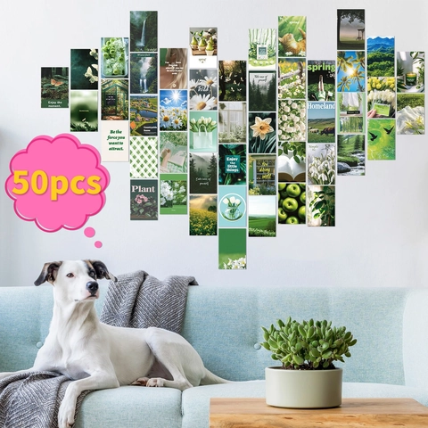 Aesthetic Green Nature Botanical Wall Collage Kit Greenery Floral Landscape Decorative Card Postcard Poster For Room Decor Aesthetic Wall Art