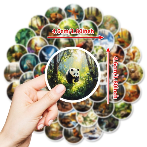 Realistic Forest Animal Stickers Waterproof Circular Vinyl Decals For Laptop Water Bottle Scrapbooking Notebook Decor Kids Gift