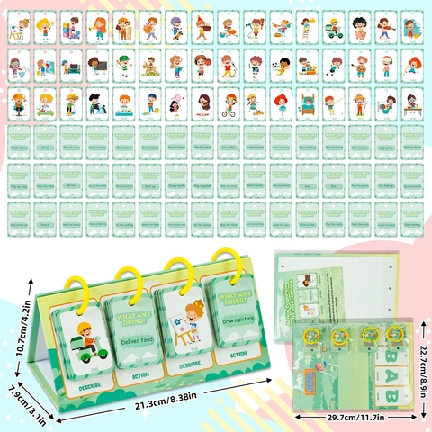 Educational English Action Cognition Flash Cards For Kids Toddler Behavior Learning Flip Cards With Desktop Stand Teaching Aids