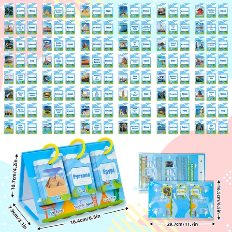 World Landmarks Educational Geography Flip Cards With Stand Children Early Learning Flashcards Landmark Recognition Toy