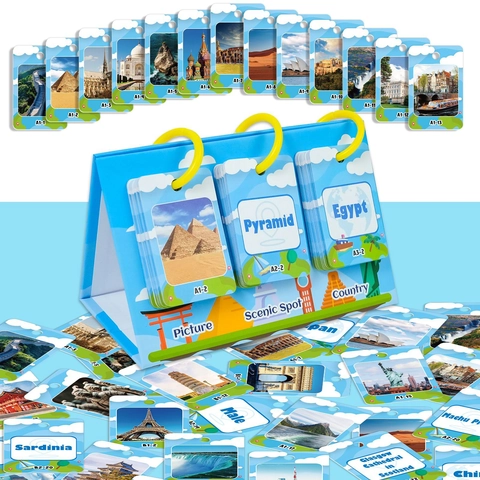 World Landmarks Educational Geography Flip Cards With Stand Children Early Learning Flashcards Landmark Recognition Toy