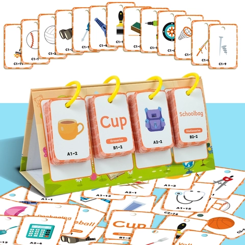 English Vocabulary Learning Flash Cards Desktop Flip Stand Educational Toy For Toddlers Kids Language Cognition Study Cards