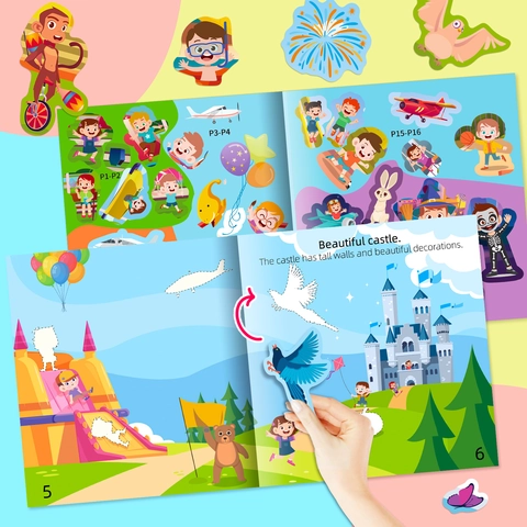 Amusement Park Theme DIY Sticker Book Educational Concentration Training Activity Book For Kids Ages 2-6 Colorful Interactive Cartoon Sticker Set