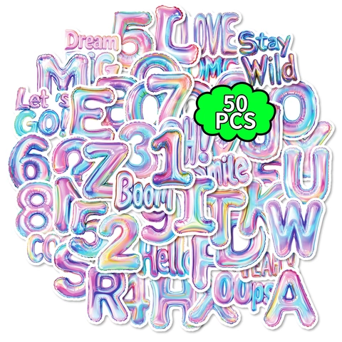 3D Balloon Style Holographic Letter Number Stickers For Kids Reward Gift Laser PVC Waterproof Scrapbooking DIY Decor Sticker Set