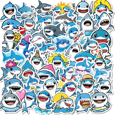 Autocollants Imperméables de Requin de Dessin Animé Mignon Autocollants en PVC pour Ordinateur Portable Bagages Skateboard Gourde