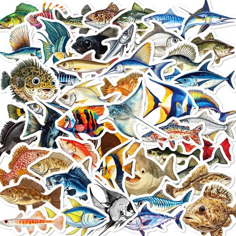 Ensemble d'Autocollants Graffiti de Poissons en PVC Imperméables pour Ordinateur Bouteille d'Eau Bagages Vie Marine pour Enfants Adultes
