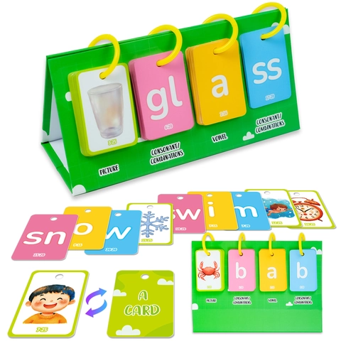English Phonics Flash Cards Kids Word Building Tool With Green Foldable Stand Early Learning Classroom Teaching Aid