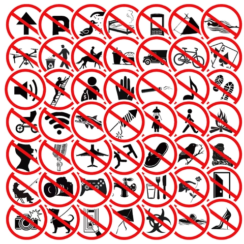 Prohibited Sign Warning Stickers Waterproof PVC Vinyl Decals For Laptop Luggage Water Bottle Skateboard Functional Decor